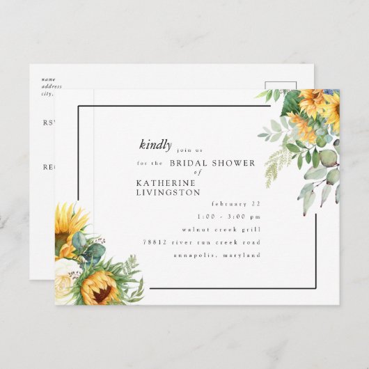 Toscaanse zonnebloemen in Bloom Vrijgezellenfeest  Uitnodiging Briefkaart (Voorkant / Achterkant)