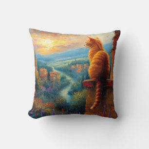Toscaanse zonsondergang met een gemberkat kussen