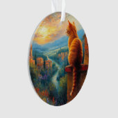 Toscaanse zonsondergang met een gemberkat ornament (voorkant)
