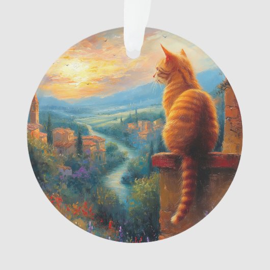 Toscaanse zonsondergang met een gemberkat ornament (voorkant)