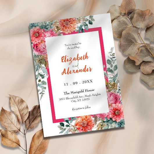 Toscaanse zonsondergang Roze en Oranje bloemenbrui Kaart