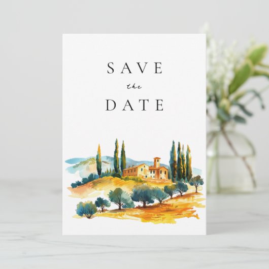 Toscana Landschap Italiaanse bruiloft Save The Date (Staand voorkant)