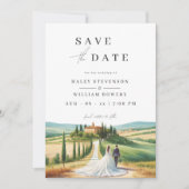 Toscane Aquarel Illustratie Silhouet Bruiloft Save The Date (Voorkant)