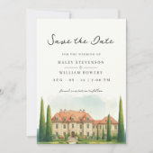 Toscane Aquarel Italië Villa Bestemming Trouwen Save The Date (Voorkant)