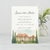 Toscane Aquarel Italië Villa Bestemming Trouwen Save The Date (Staand voorkant)
