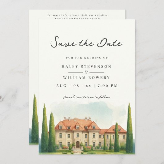 Toscane Aquarel Italië Villa Trouwbestemming Bruil Save The Date (Voorkant / Achterkant)