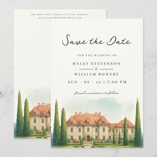 Toscane Aquarel Italië Villa Trouwlocatie Bruiloft Save The Date (Voorkant / Achterkant)