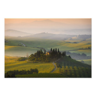 Toscane berglandschap op zonsopgang foto afdruk