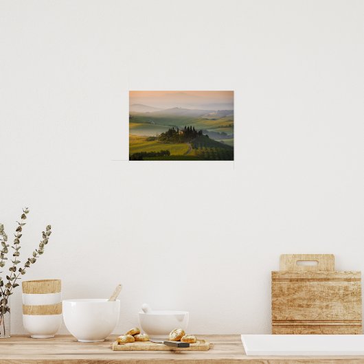 Toscane berglandschap op zonsopgang poster (Keuken)