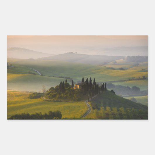 Toscane berglandschap op zonsopgang rechthoekige sticker (Voorkant)