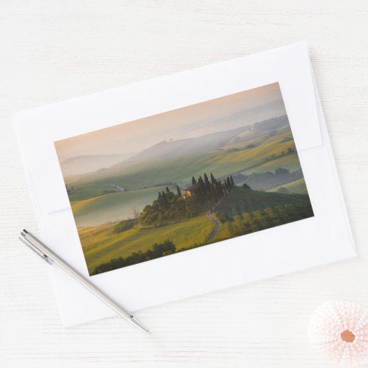 Toscane berglandschap op zonsopgang rechthoekige sticker (Envelop)