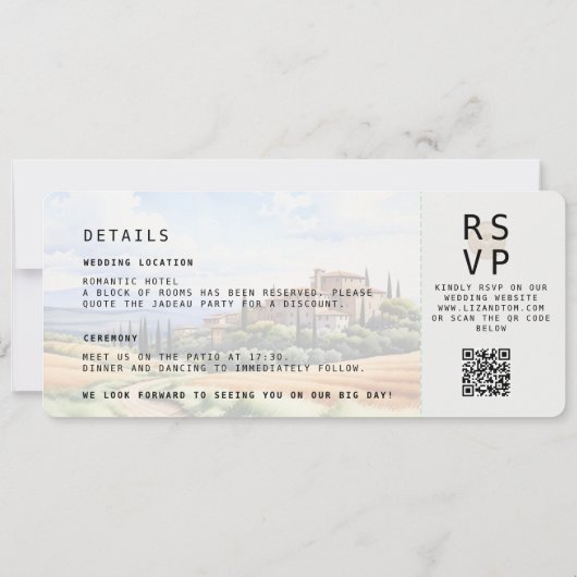 Toscane Bestemming Boarding Pass Fotobruiloft Kaart (Achterkant)
