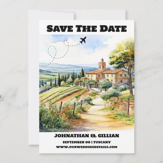 Toscane bestemming bruiloft save the date modern (Voorkant)
