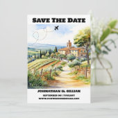 Toscane bestemming bruiloft save the date modern (Staand voorkant)