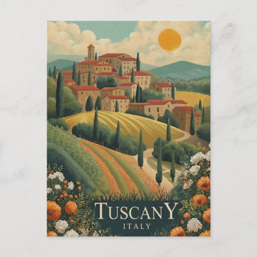 Toscane bij zonsondergang - Italië Reizen Briefkaart (Voorkant)