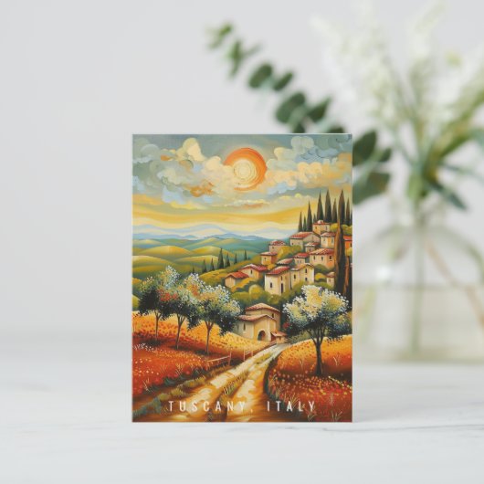 Toscane bij zonsondergang olieverfschilderij Itali Briefkaart (Staand voorkant)