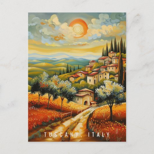 Toscane bij zonsondergang olieverfschilderij Itali Briefkaart (Voorkant)