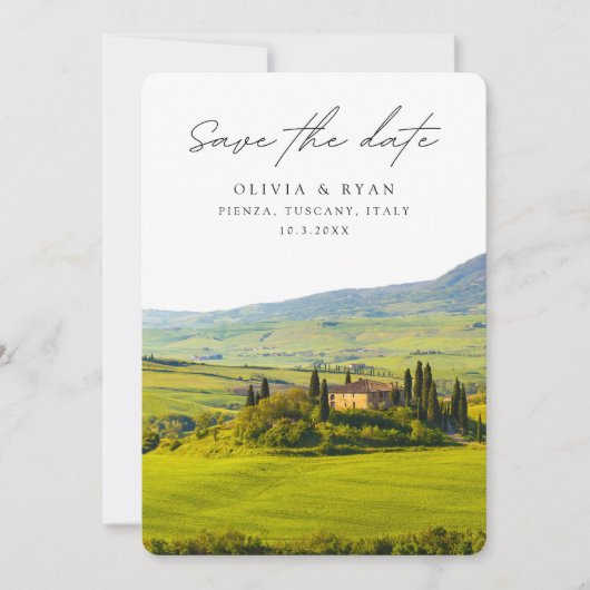 Toscane Bruiloft Pienza Italië Save the Date Kaart (Voorkant)