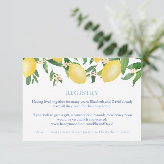 Toscane Citroenen Blauwe Tegels Bruiloft Douche Re Informatiekaartje (Staand voorkant)