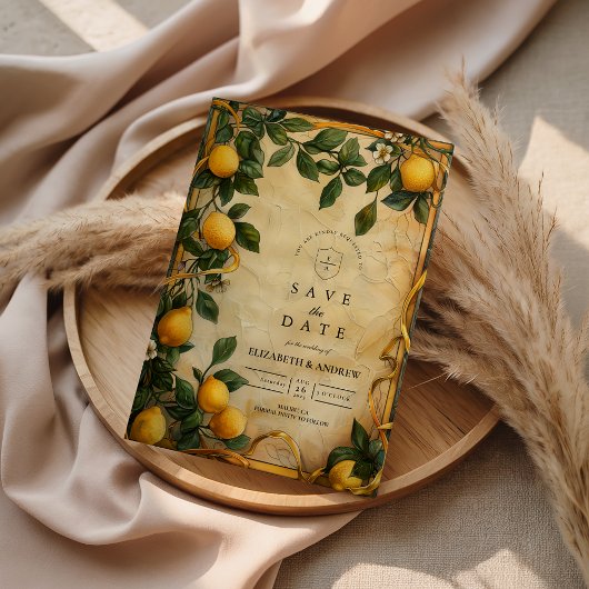 Toscane Citrus Bloemige Bruiloft Save The Date