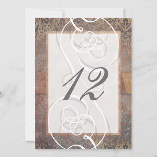 Toscane Damask Elegant Table Number Kaarten (Achterkant)