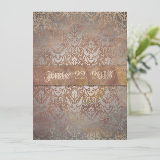  Toscane Damask Italiaanse legance Save The Date (Staand voorkant)