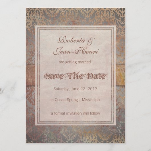 Toscane Damask Italiaanse legance Save The Date (Achterkant)