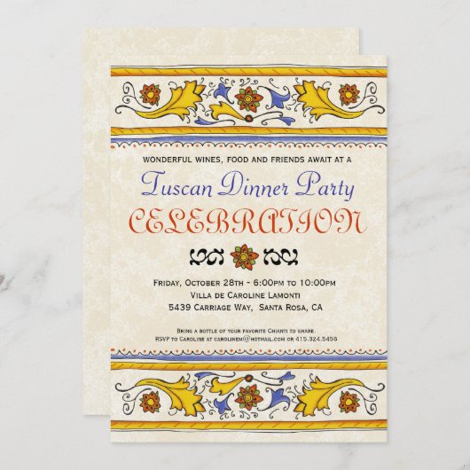 Toscane Dinner Party Uitnodiging (Voorkant / Achterkant)