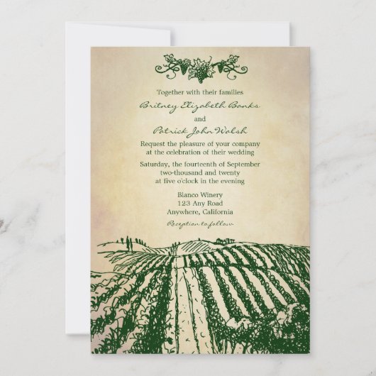 Toscane Green Winery Vineyard Wedding Invitations Kaart (Voorkant)