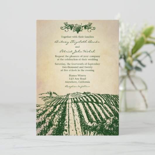 Toscane Green Winery Vineyard Wedding Invitations Kaart (Staand voorkant)