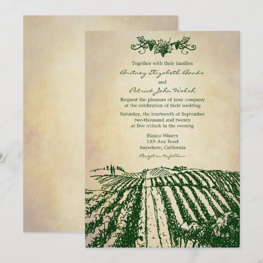 Toscane Green Winery Vineyard Wedding Invitations Kaart (Voorkant / Achterkant)