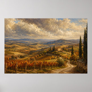 Toscane herfst landschapschildering poster