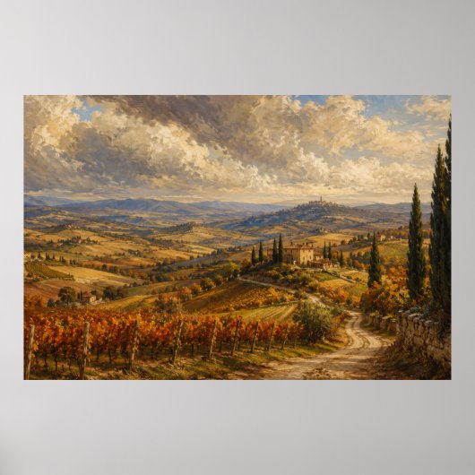 Toscane herfst landschapschildering poster (Voorkant)
