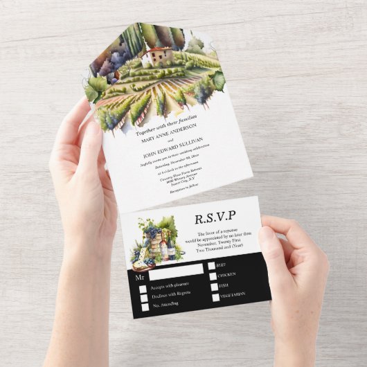 Toscane Italiaans Toscaanse Villa waterverf wijnma All In One Uitnodiging (Afscheurbaar)