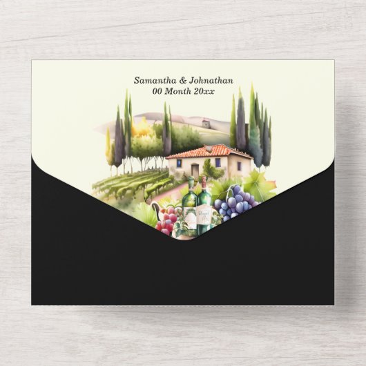 Toscane Italiaans Toscaanse Villa waterverf wijnma All In One Uitnodiging (Achterkant)