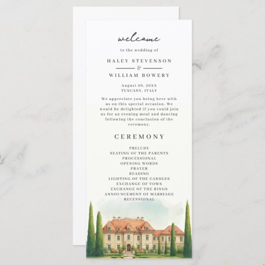 Toscane Italiaans Villa Waterverf Trouwprogramma (Voorkant / Achterkant)