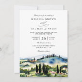 Toscane Italië Aquarel Landschap QR Code Bruiloft Kaart (Voorkant)