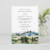 Toscane Italië Aquarel Landschap QR Code Bruiloft Kaart (Staand voorkant)