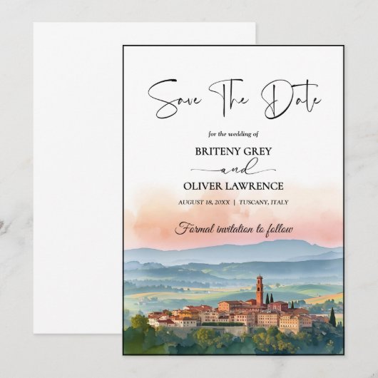 TOSCANE Italië Aquarel Silhouet Save The Date (Voorkant / Achterkant)