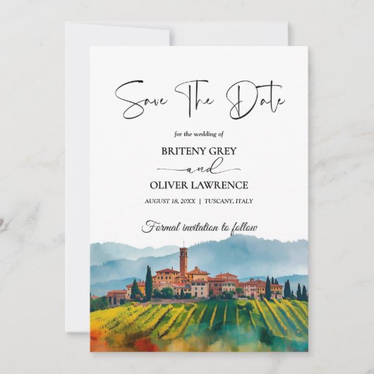 TOSCANE Italië Aquarel Silhouette Save The Date (Voorkant)