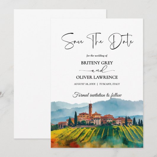 TOSCANE Italië Aquarel Silhouette Save The Date (Voorkant / Achterkant)
