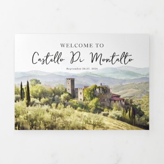 Toscane Italië | Geïllustreerde bruiloft Drieluik Uitnodiging (Cover)