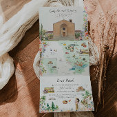 Toscane Italië | Geïllustreerde bruiloft Drieluik Uitnodiging