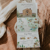 Toscane Italië | Geïllustreerde bruiloft Drieluik Uitnodiging