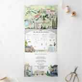 Toscane Italië | Geïllustreerde bruiloft Drieluik Uitnodiging (Binnen)