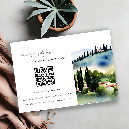Toscane Italië Landscape Weddenschap QR Code RSVP Informatiekaartje