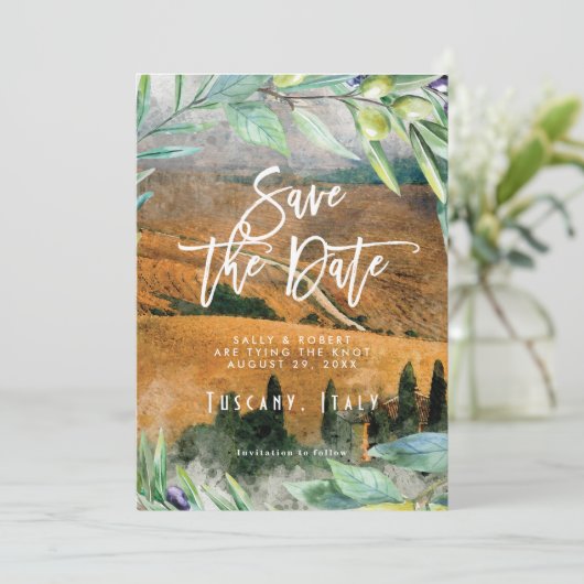 Toscane Italië olijven bruiloft save the date kaar Bedankkaart (Staand voorkant)