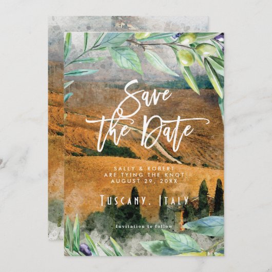 Toscane Italië olijven bruiloft save the date kaar Bedankkaart (Voorkant / Achterkant)