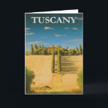 Toscane Italië Retro Vintage Travel Poster Kaart<br><div class="desc">Iedereen zou graag deze retro-Italiaanse reisposterkaart ontvangen met een  afbeelding van een villa in Toscane,  Italië! De binnenkant van de kaart is leeg.</div>