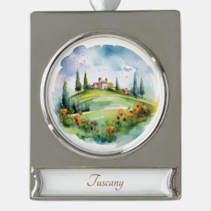 Toscane, Italië Travel Art Waterverf Ornament Verzilverd Banner Ornament